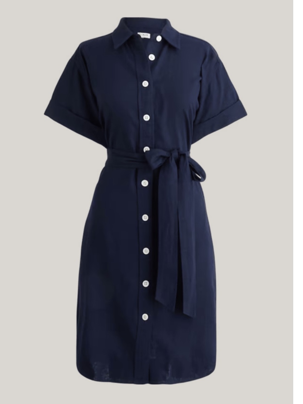 J. Crew Factory Navy Button-Front Asymmetrical Shirt Dress with Tie Waist